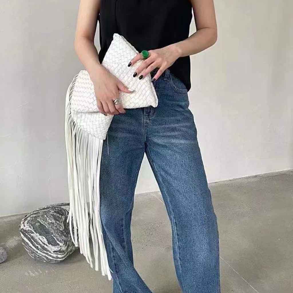 The Alaia White Weave Tassel Clutch Bag – Textured Summer Occasion Bag | Worth A Million