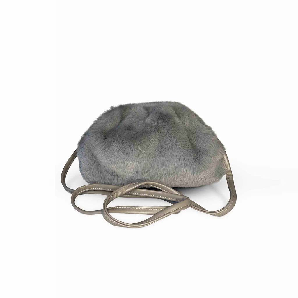The Amelia Faux Fur Crossbody Bag in Grey – Soft Fuzzy Shoulder Bag with Chain Strap | Worth A Million