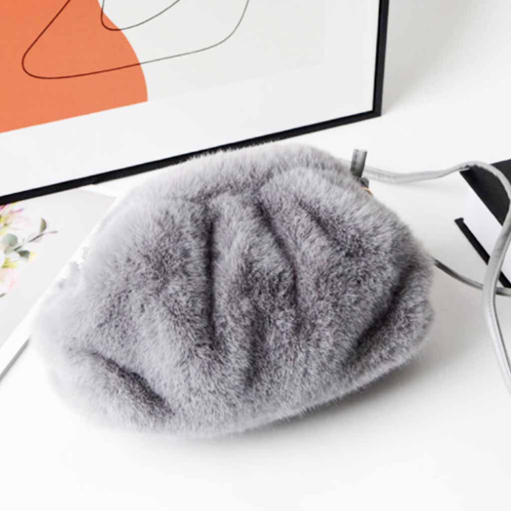 The Amelia Faux Fur Crossbody Bag in Grey – Soft Fuzzy Shoulder Bag with Chain Strap | Worth A Million