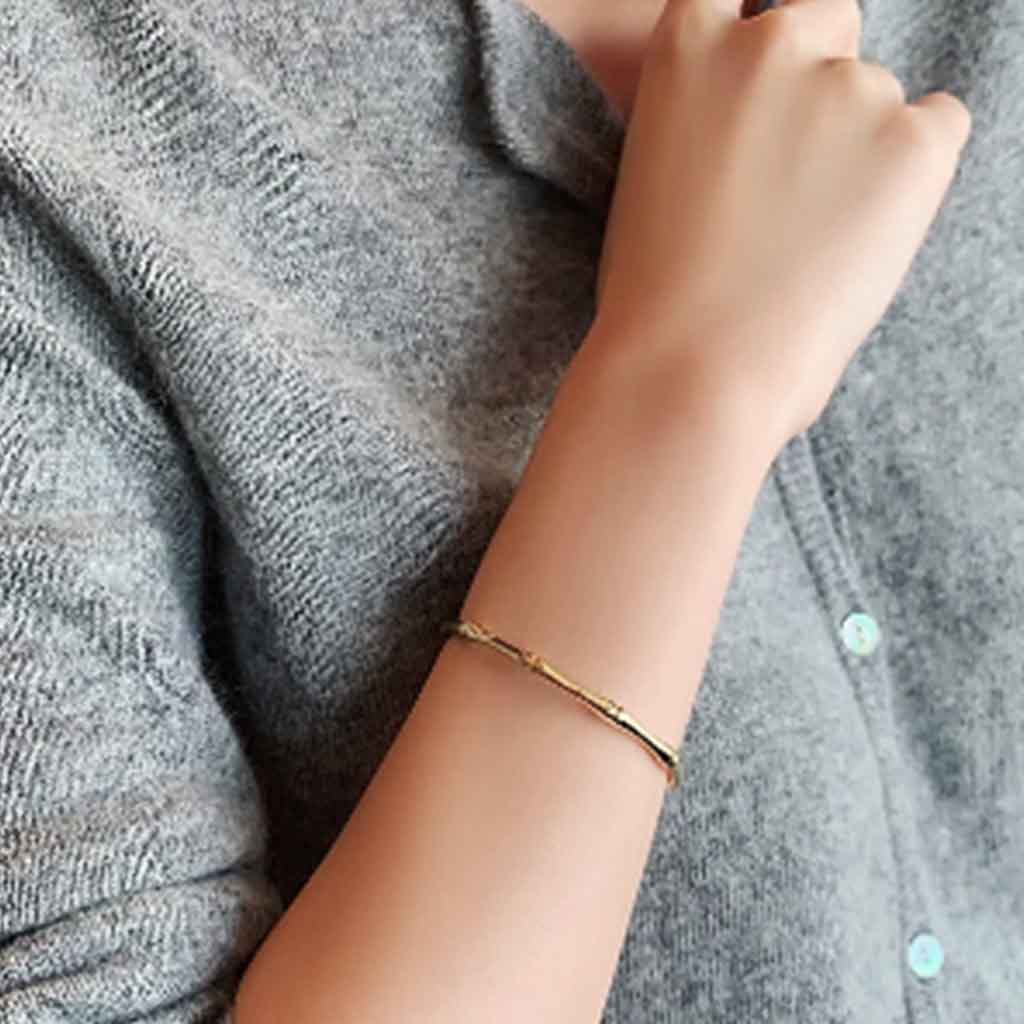 Thin Bamboo Bangle in Gold – Minimal Textured Stacking Bracelet | Worth A Million