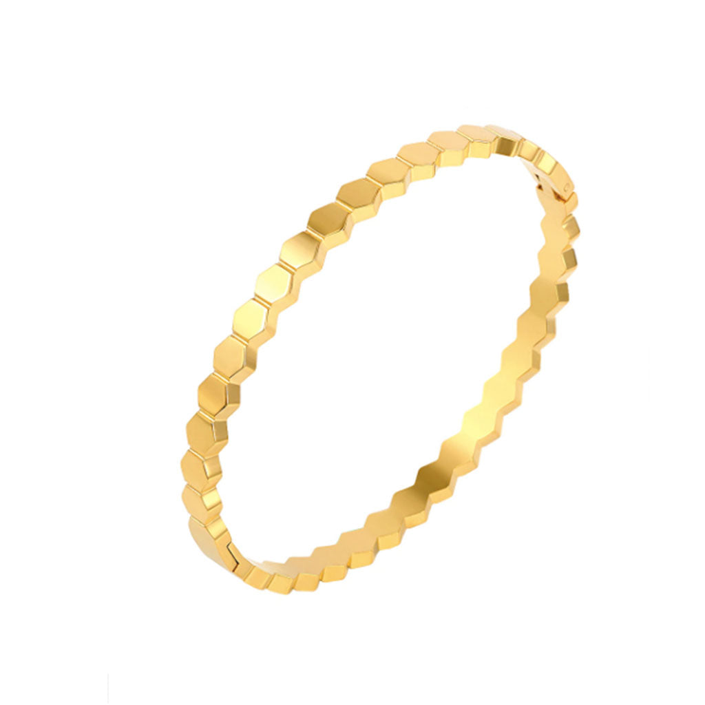 Thin Honeycomb Bangle in Gold – Modern Geometric Cut-Out Bracelet | Worth A Million