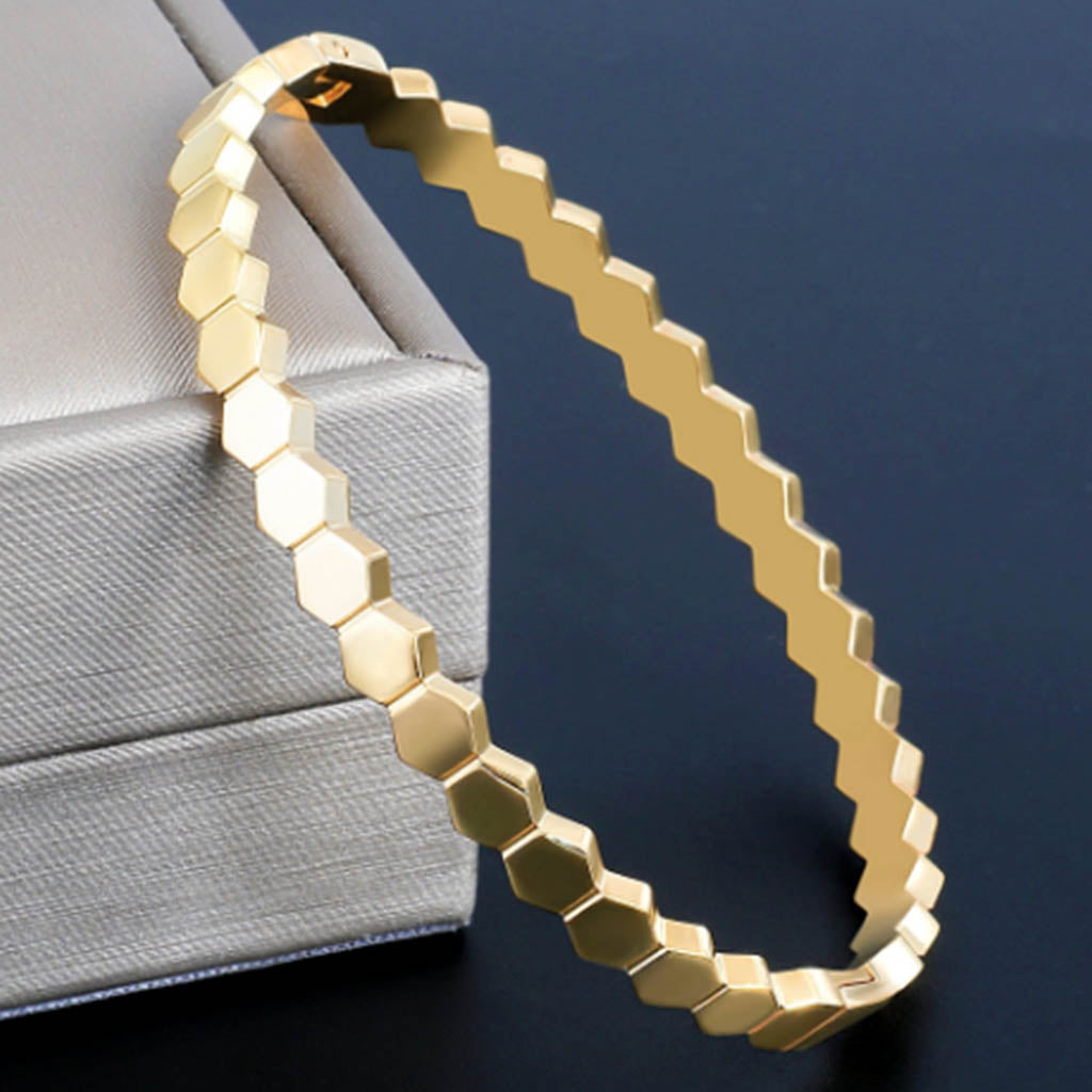 Thin Honeycomb Bangle in Gold – Modern Geometric Cut-Out Bracelet | Worth A Million