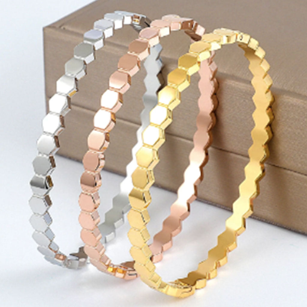 Thin Honeycomb Bangle in Gold – Modern Geometric Cut-Out Bracelet | Worth A Million