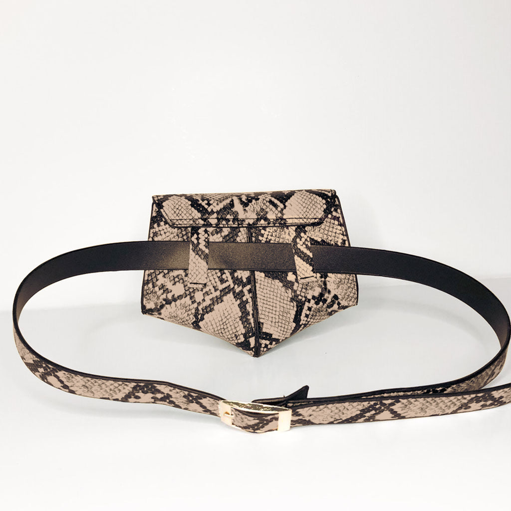 The Lottie Belt Bag in Black and Sand Snake Effect – Crossbody or Waist Bag | Worth A Million
