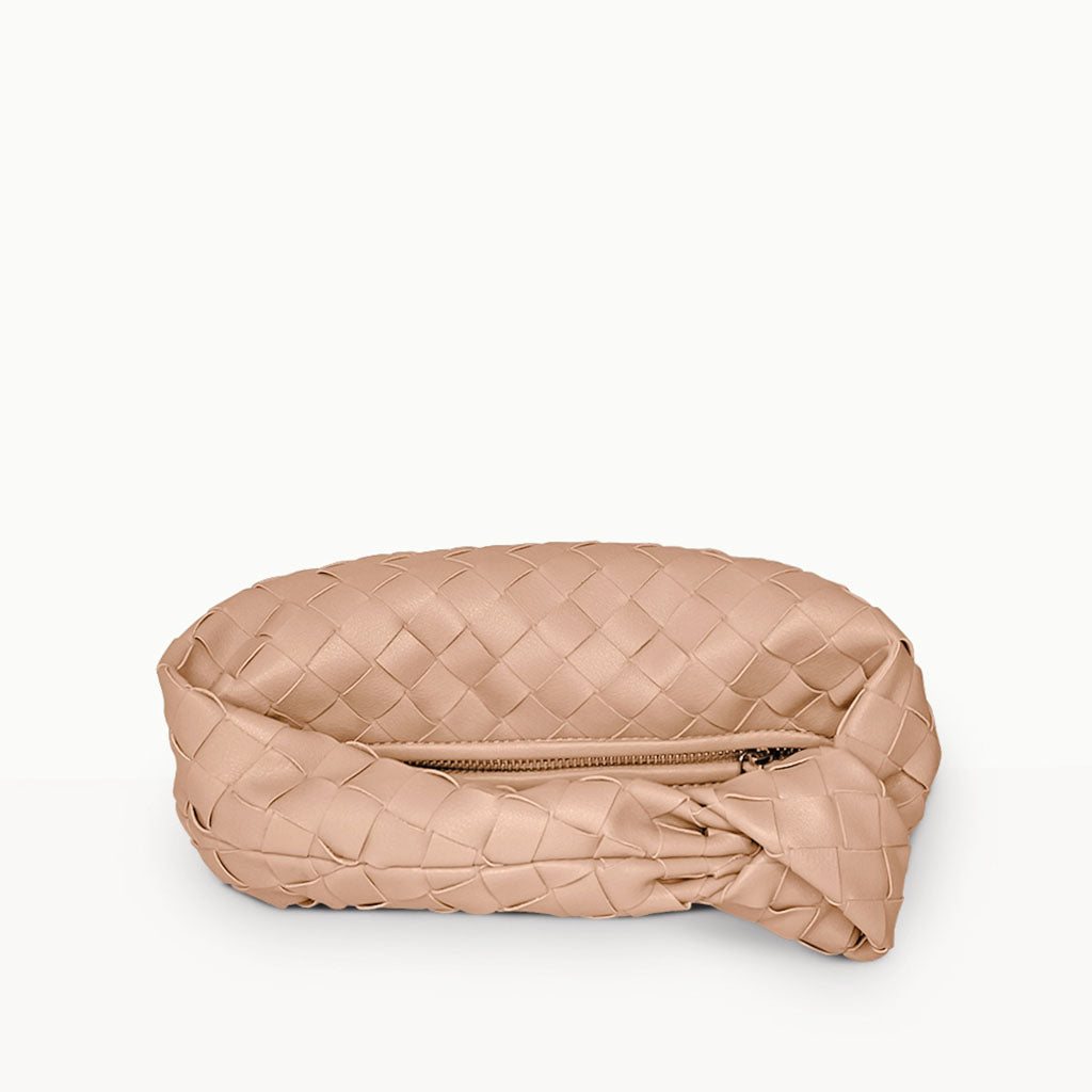 Small Margaux Leather Weave Cloud Bag in Nude – Premium Soft Woven Shoulder Bag | Worth A Million