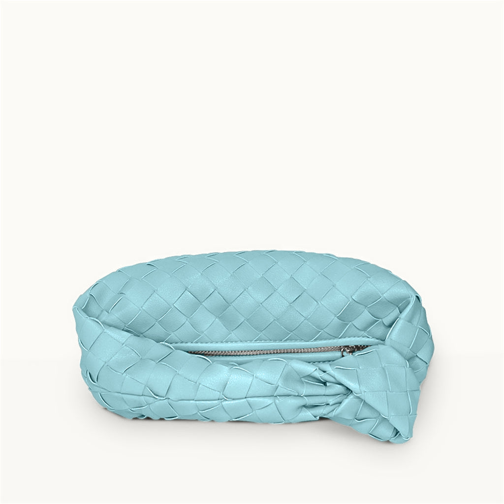 The Small Margaux Leather Weave Cloud Bag in Pale Blue – Soft Sculpted Shoulder Bag | Worth A Million