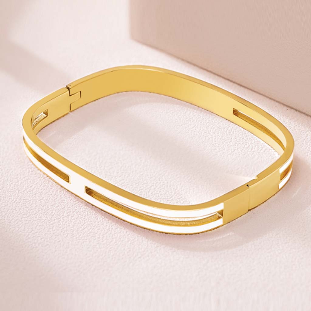 Rectangular Bangle in White and Gold – Modern Two-Tone Statement Bracelet | Worth A Million