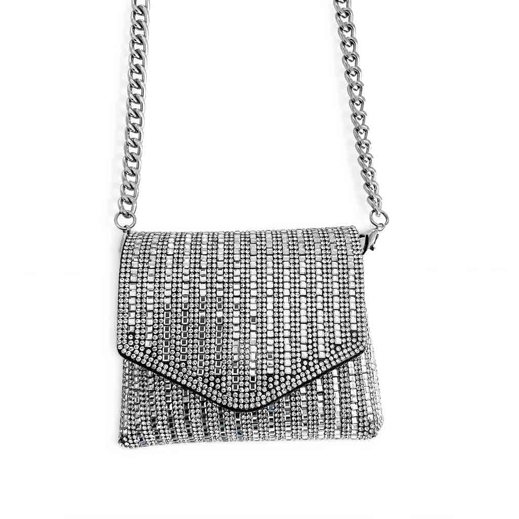 The Nicki Rhinestone Mini Shoulder Bag in Silver – Sparkling Evening Bag | Worth A Million