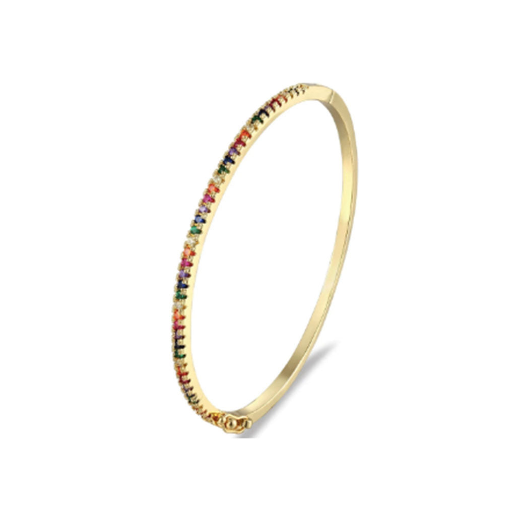 Rainbow Bangle in Gold – Sleek Multicolour Crystal Cuff Bracelet | Worth A Million