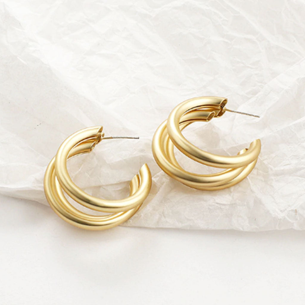 Tri Small Hoop Earrings in Gold – Everyday Sculptural Hoops | Worth A Million