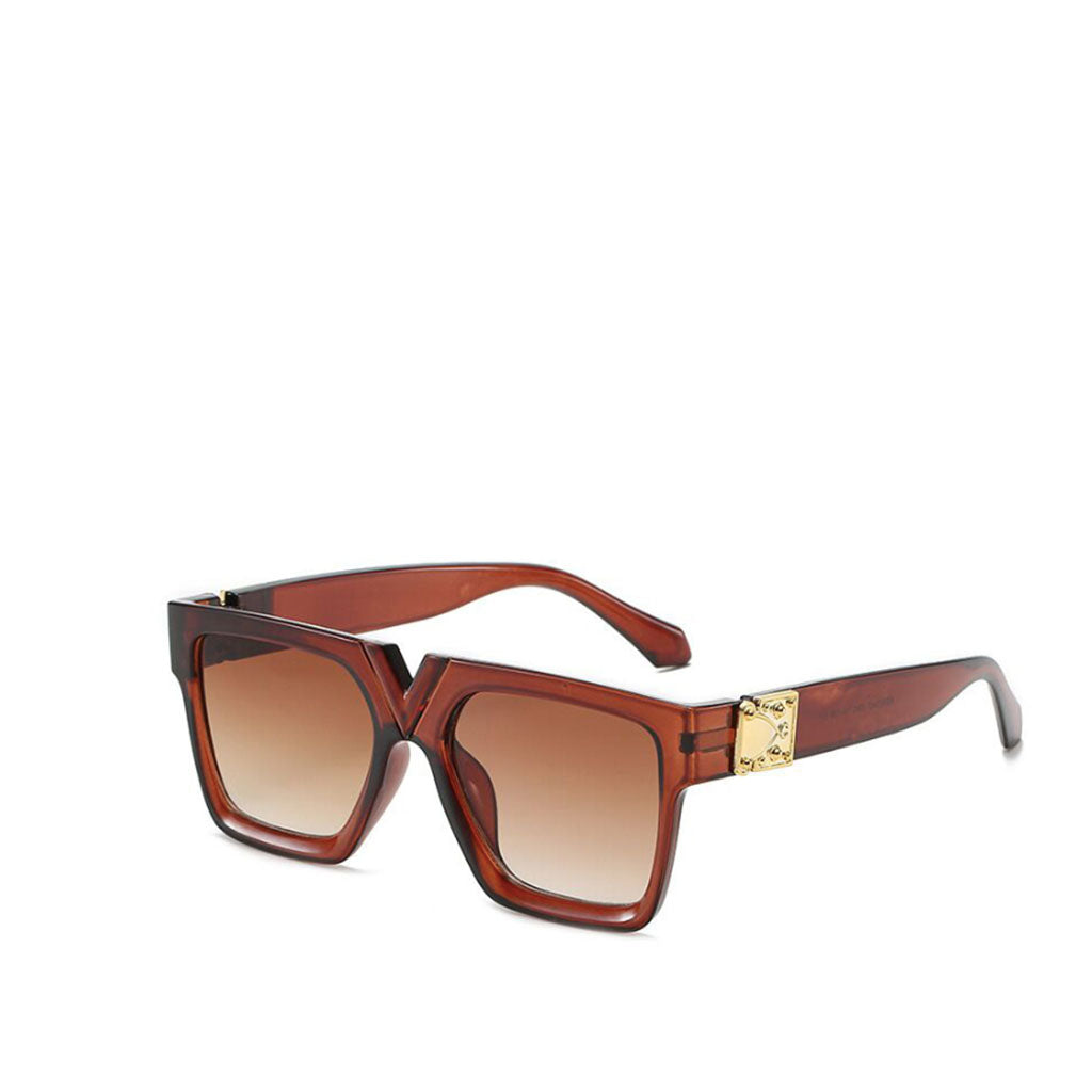 Brown Square V Sunglasses – Edgy Angular Eyewear with Gold Detail | Worth A Million