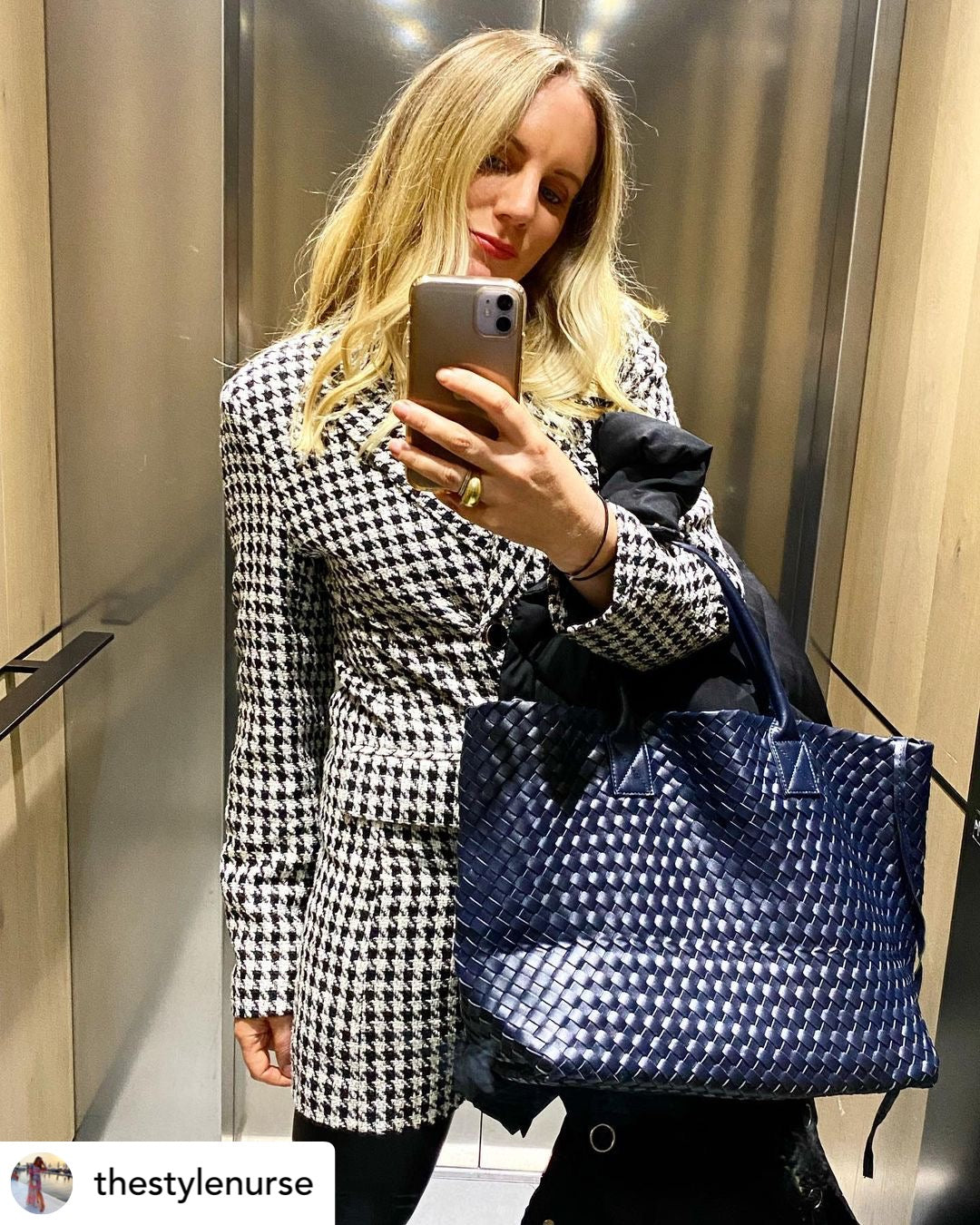 Nicola 2.0 Handwoven Vegan Leather Tote Bag – Navy