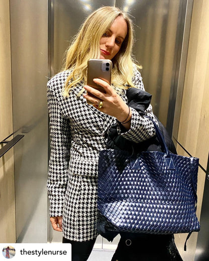 Nicola 2.0 Handwoven Vegan Leather Tote Bag – Navy