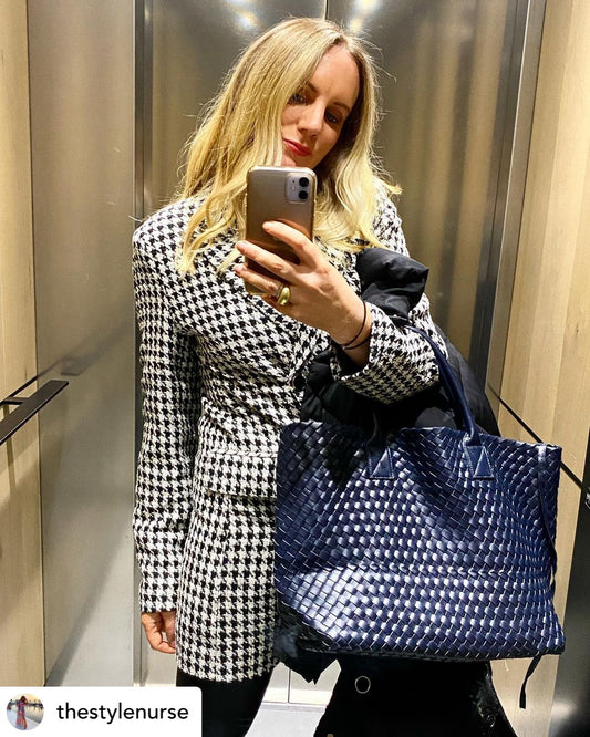 Nicola 2.0 Handwoven Vegan Leather Tote Bag – Navy