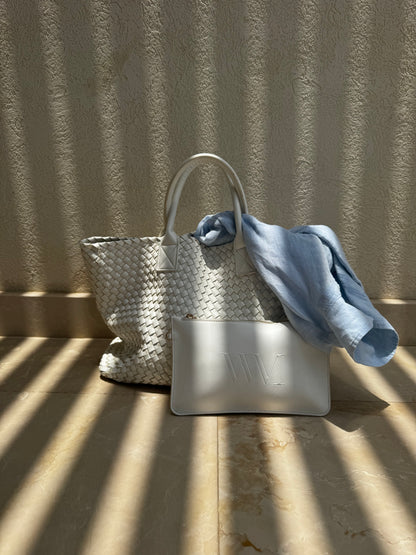 Nicola 2.0 Handwoven Vegan Leather Tote Bag – White