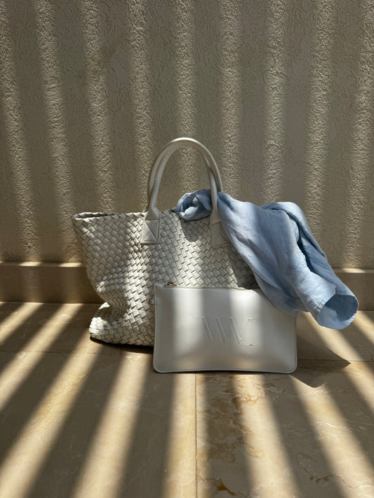 Nicola 2.0 Handwoven Vegan Leather Tote Bag – White