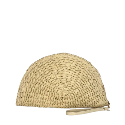 Light Beige Straw Half-Moon Clutch – The Gaia Vacation Evening Bag | Worth A Million