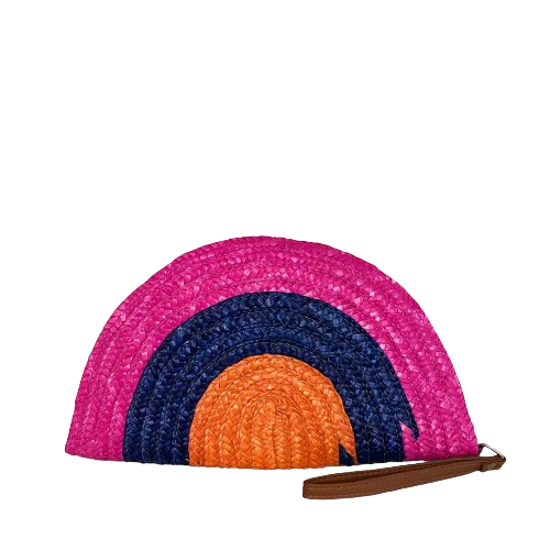 The Multicoloured Gaia Half Moon Straw Clutch Bag