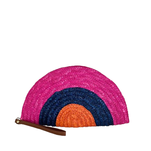 The Multicoloured Gaia Half Moon Straw Clutch Bag