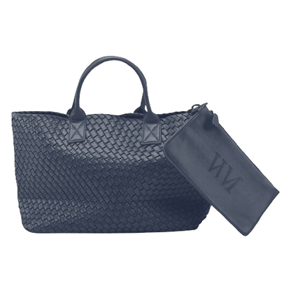 Nicola 2.0 Handwoven Vegan Leather Tote Bag – Navy