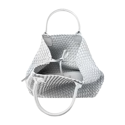Nicola 2.0 Handwoven Vegan Leather Tote Bag – Silver