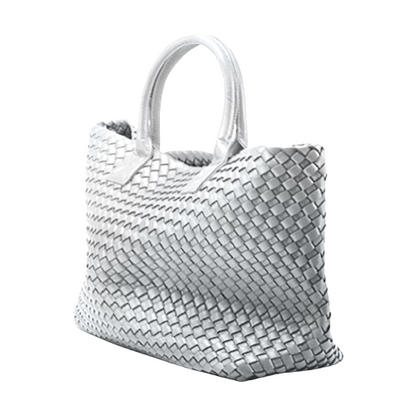 Nicola 2.0 Handwoven Vegan Leather Tote Bag – Silver