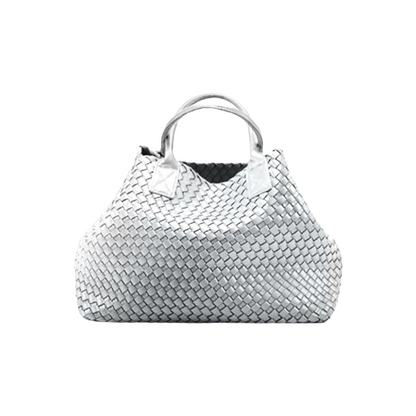 Nicola 2.0 Handwoven Vegan Leather Tote Bag – Silver