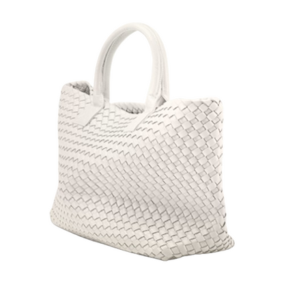 Nicola 2.0 Handwoven Vegan Leather Tote Bag – White