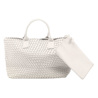 Nicola 2.0 Handwoven Vegan Leather Tote Bag – White
