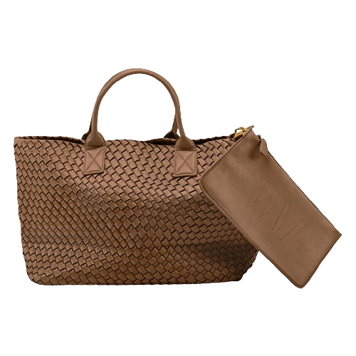 The Nicola 2.0 Weave Tote Bag in tan