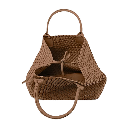 Nicola 2.0 Handwoven Vegan Leather Tote Bag – Tan
