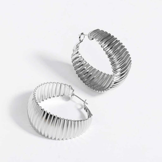 Oversized Wide Ridged Hoop in silver