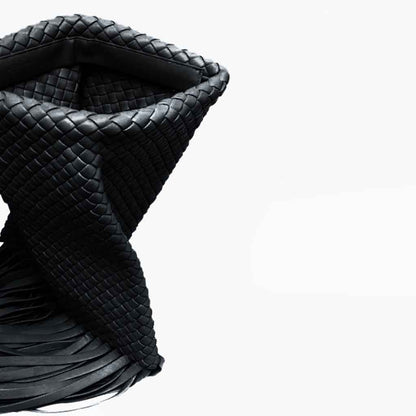 The Alaia Black Weave Tassel Clutch Bag – Textured Evening Clutch with Fringe Detail | Worth A Million