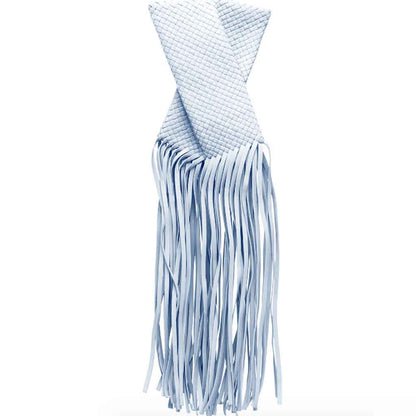 The Alaia Pale Blue Weave Tassel Clutch Bag – Textured Boho Occasion Bag | Worth A Million