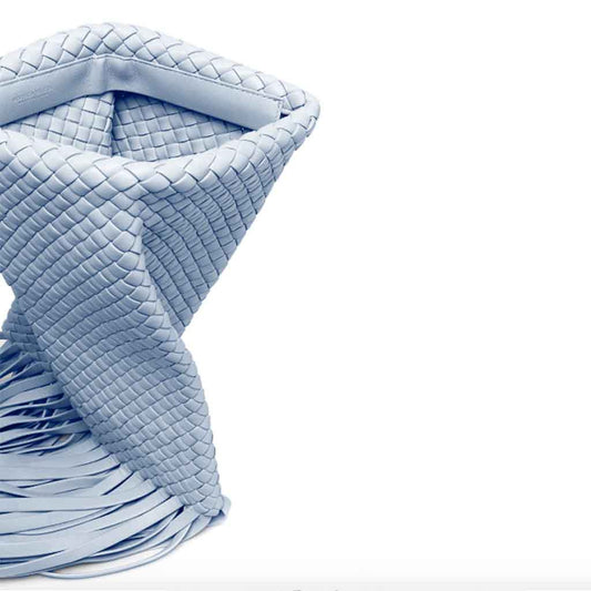 The Alaia Pale Blue Weave Tassel Clutch Bag – Textured Boho Occasion Bag | Worth A Million
