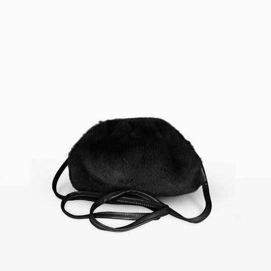 The Amelia Faux Fur Crossbody Bag in Black – Soft Textured Evening Shoulder Bag | Worth A Million