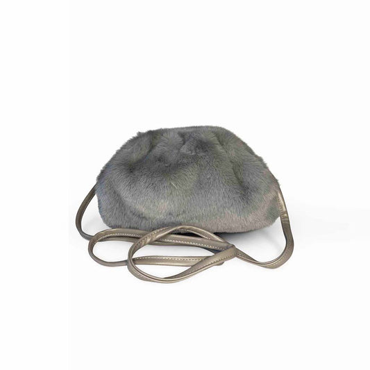 The Amelia Faux Fur Crossbody Bag in Grey – Soft Fuzzy Shoulder Bag with Chain Strap | Worth A Million