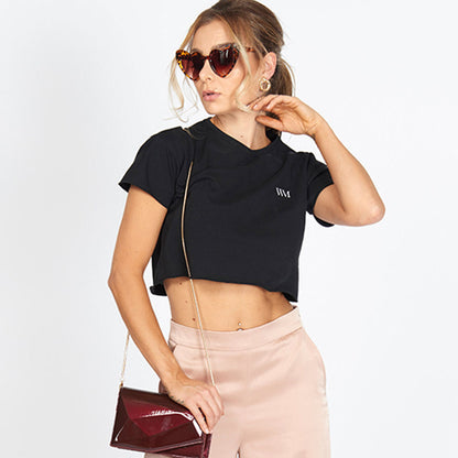 Loose Fit Crop Top – Black Branded Boxy Tee | Worth A Million