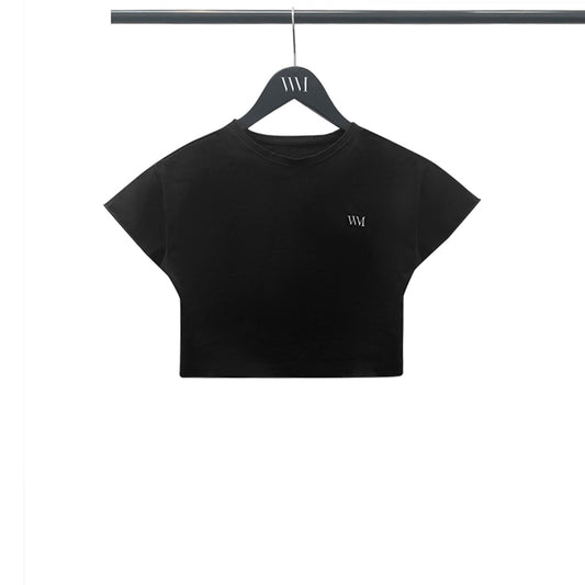 Loose Fit Branded Cropped T-shirt in black