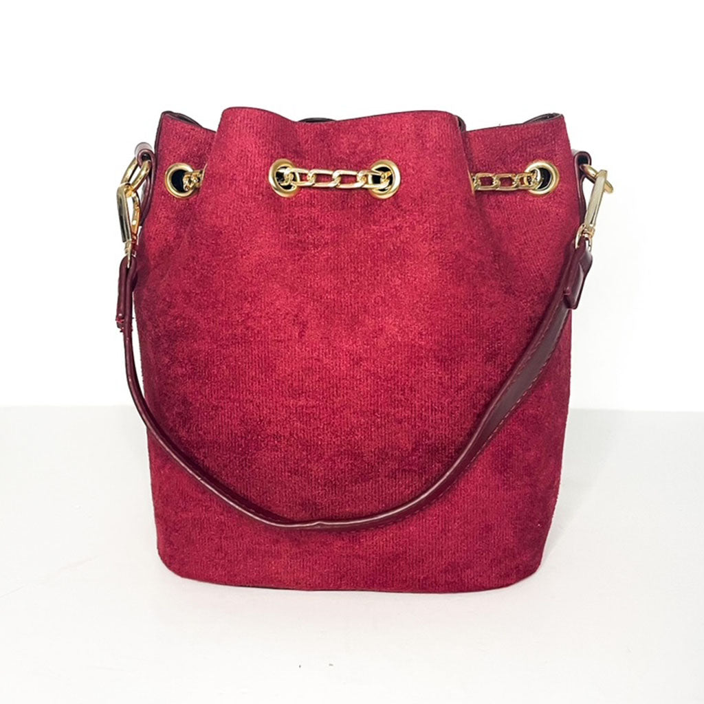 The Emma Suede Effect Bucket Bag in burgundy