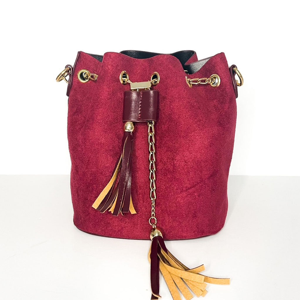 The Emma Suede Effect Bucket Bag in burgundy