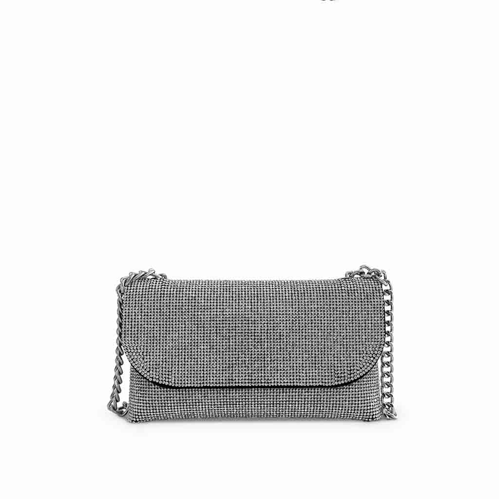 The Jenny Rhinestone Envelope Shoulder Bag in silver