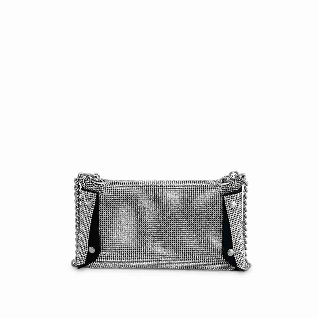 The Jenny Rhinestone Envelope Shoulder Bag in silver