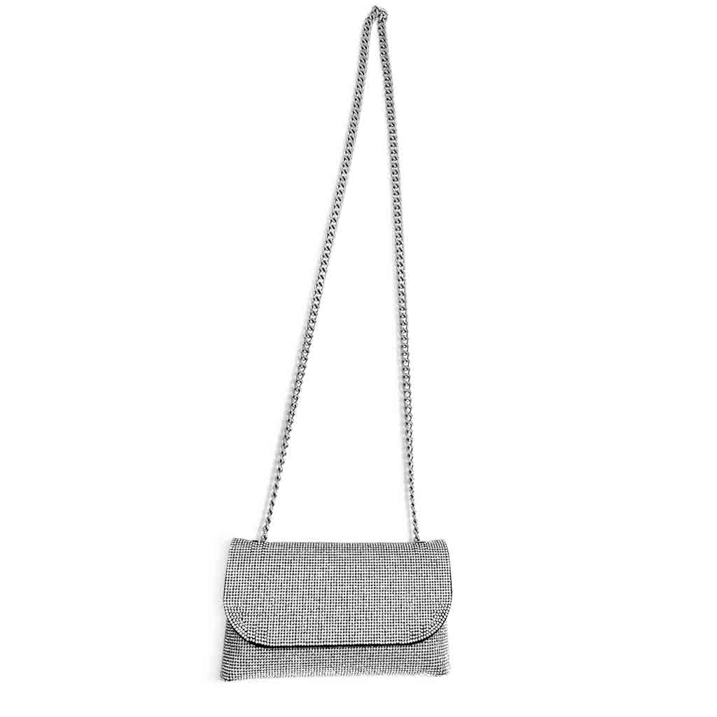 The Jenny Rhinestone Envelope Shoulder Bag in silver