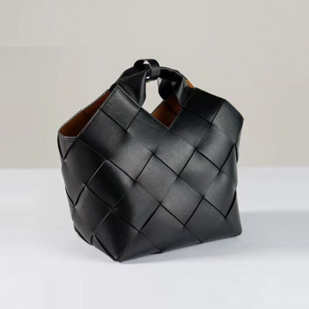 The Julia Leather Woven Tote bag in black