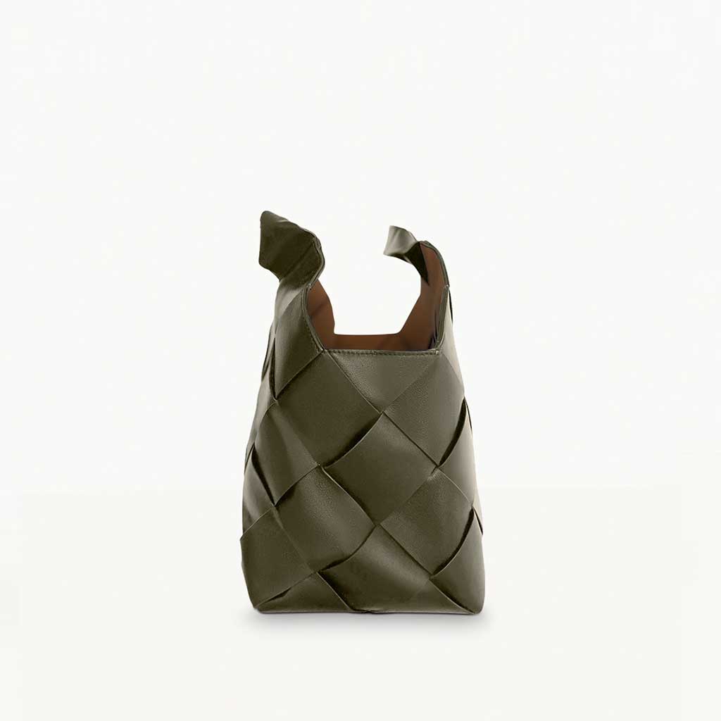 The Julia Leather Woven Tote bag in khaki