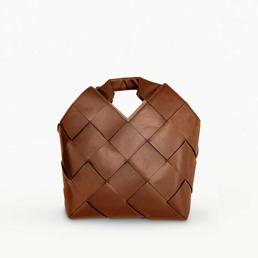 The Julia Leather Woven Tote bag in tan