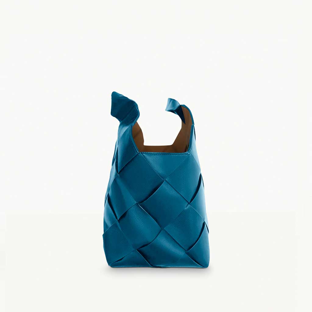 The Julia Leather Woven Tote bag in teal