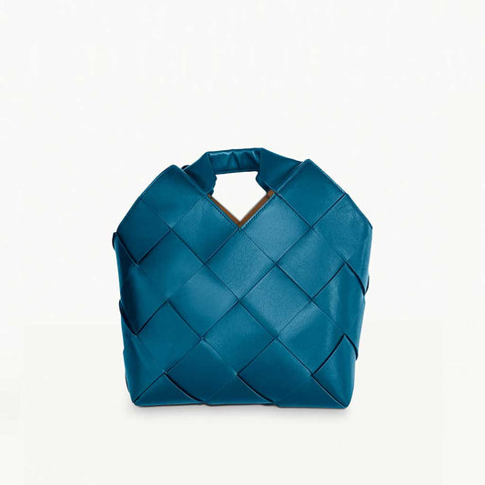 The Julia Leather Woven Tote bag in teal