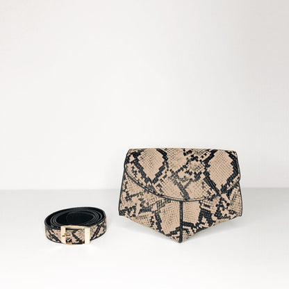 The Lottie Belt Bag in Black and Sand Snake Effect – Crossbody or Waist Bag | Worth A Million